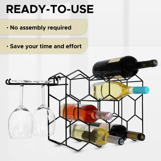 ONEHK Countertop Wine Rack with Glass Holder Elegant Metal Wine Holder Countertop for 14 Bottles 3-Tier Design with Top Shelf Storage and Hanging Removable Holder for 2 Wine Glasses